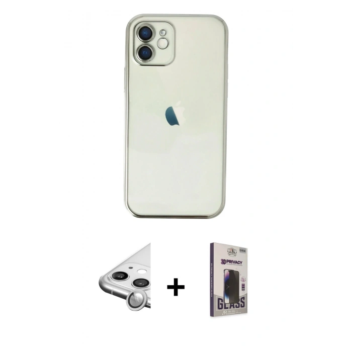 MARSİLYAN™- iPhone 11 Kılıf Vadi Minimal - Siyah Bilvis Hayalet Cam Ekran Koruyucu + Raze Metal Kamera Lens - GS