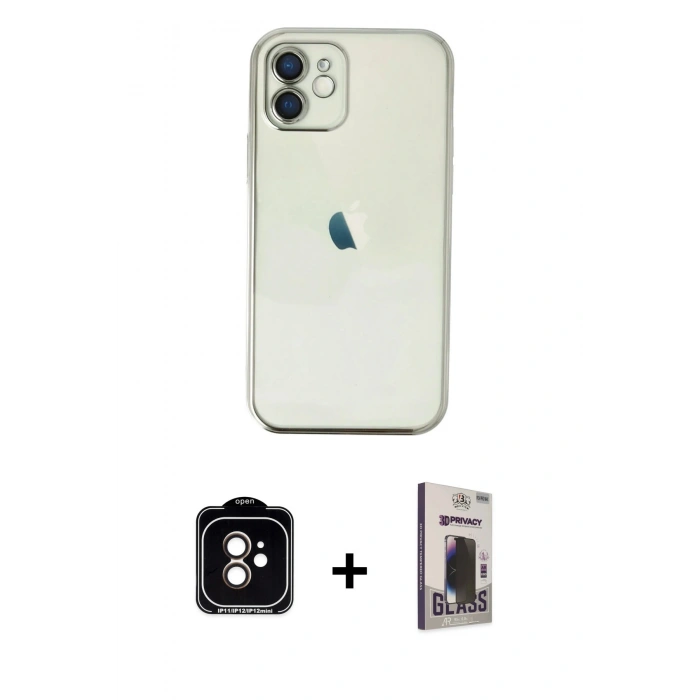 MARSİLYAN™- iPhone 11 Kılıf Vadi Minimal - Siyah Bilvis Hayalet Cam Ekran Koruyucu + PVD Metal Kamera Lens - TU