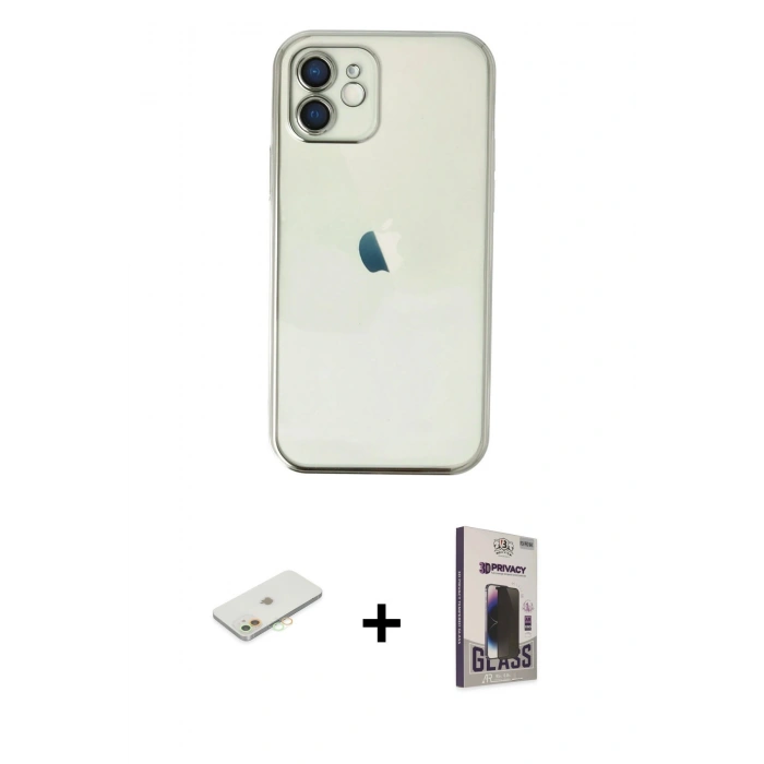 MARSİLYAN™- iPhone 11 Kılıf Vadi Minimal - Siyah Bilvis Hayalet Cam Ekran Koruyucu + Renkli Kamera Lens Koruma Cam - TU