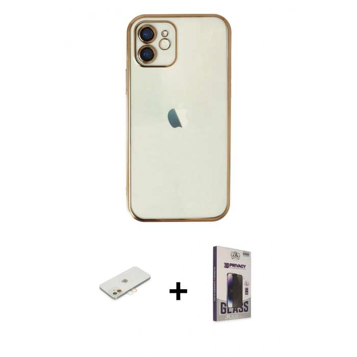 MARSİLYAN™- iPhone 11 Kılıf Vadi Minimal - Siyah Bilvis Hayalet Cam Ekran Koruyucu + Renkli Kamera Lens Koruma Cam - TU
