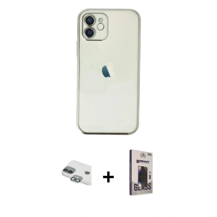 MARSİLYAN™- iPhone 11 Kılıf Vadi Minimal - Siyah Bilvis Hayalet Cam Ekran Koruyucu + Pers Alüminyum Kamera Lens - YL