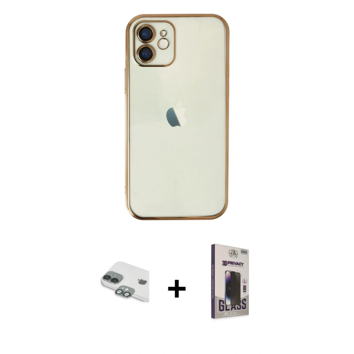 MARSİLYAN™- iPhone 11 Kılıf Vadi Minimal - Siyah Bilvis Hayalet Cam Ekran Koruyucu + Pers Alüminyum Kamera Lens - YL