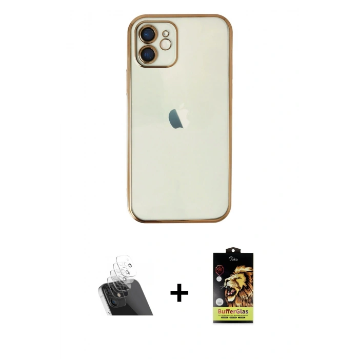 MARSİLYAN™- iPhone 11 Kılıf Vadi Minimal - Siyah Buffer Cam Ekran Koruyucu + Kamera Lens Koruma Cam - SF