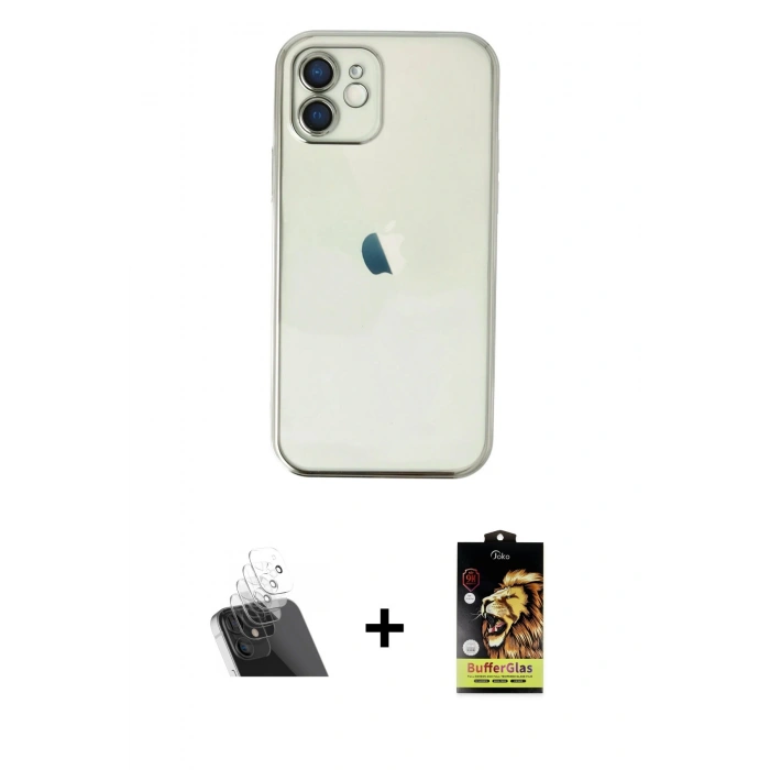 MARSİLYAN™- iPhone 11 Kılıf Vadi Minimal - Siyah Buffer Cam Ekran Koruyucu + Kamera Lens Koruma Cam - SF