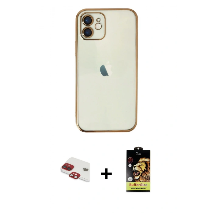 MARSİLYAN™- iPhone 11 Kılıf Vadi Minimal - Siyah Buffer Cam Ekran Koruyucu + Kırmızı Pers Alüminyum Kamera Lens