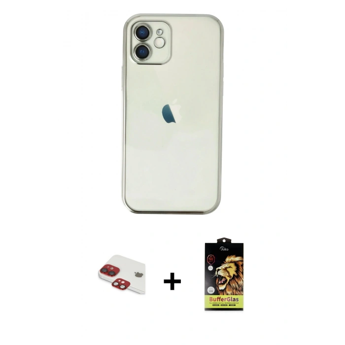 MARSİLYAN™- iPhone 11 Kılıf Vadi Minimal - Siyah Buffer Cam Ekran Koruyucu + Kırmızı Pers Alüminyum Kamera Lens