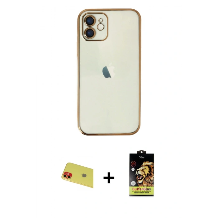 MARSİLYAN™- iPhone 11 Kılıf Vadi Minimal - Siyah Buffer Cam Ekran Koruyucu + Rainbow Kamera Lens Koruma Cam - KI