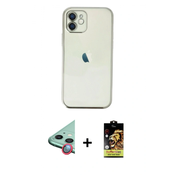 MARSİLYAN™- iPhone 11 Kılıf Vadi Minimal - Siyah Buffer Cam Ekran Koruyucu + Raze Metal Kamera Lens - KI