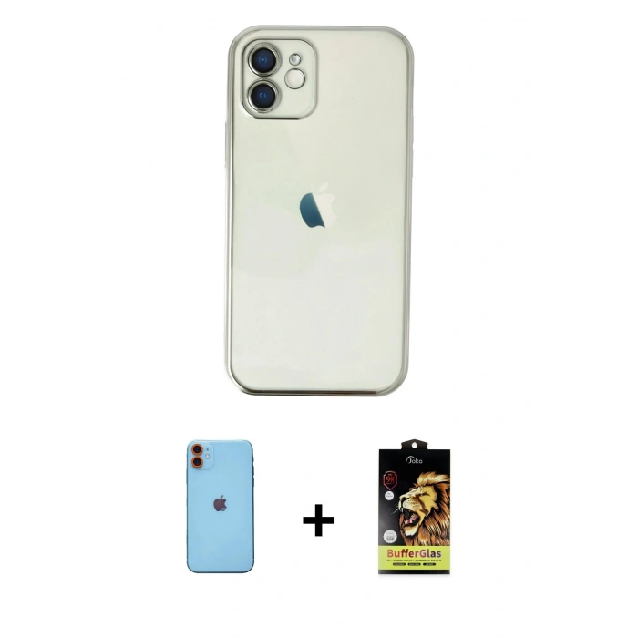 MARSİLYAN™- iPhone 11 Kılıf Vadi Minimal - Siyah Buffer Cam Ekran Koruyucu + Neon Fosforlu Kamera Lens - TU