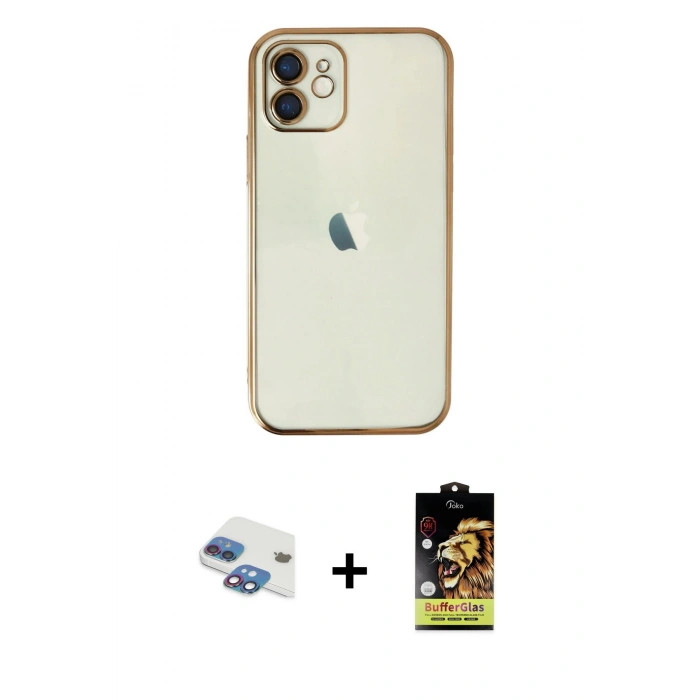 MARSİLYAN™- iPhone 11 Kılıf Vadi Minimal - Siyah Buffer Cam Ekran Koruyucu + Pers Alüminyum Kamera Lens - GI