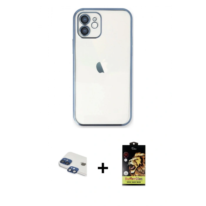 MARSİLYAN™- iPhone 11 Kılıf Vadi Minimal - Siyah Buffer Cam Ekran Koruyucu + Pers Alüminyum Kamera Lens - LT