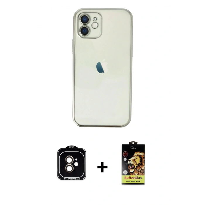 MARSİLYAN™- iPhone 11 Kılıf Vadi Minimal - Siyah Buffer Cam Ekran Koruyucu + PVD Metal Kamera Lens - TU