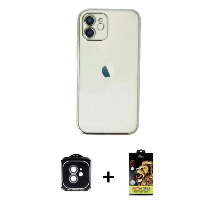 MARSİLYAN™- iPhone 11 Kılıf Vadi Minimal - Siyah Buffer Cam Ekran Koruyucu + PVD Metal Kamera Lens - YL