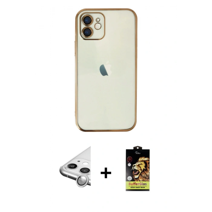 MARSİLYAN™- iPhone 11 Kılıf Vadi Minimal - Siyah Buffer Cam Ekran Koruyucu + Raze Metal Kamera Lens - GS