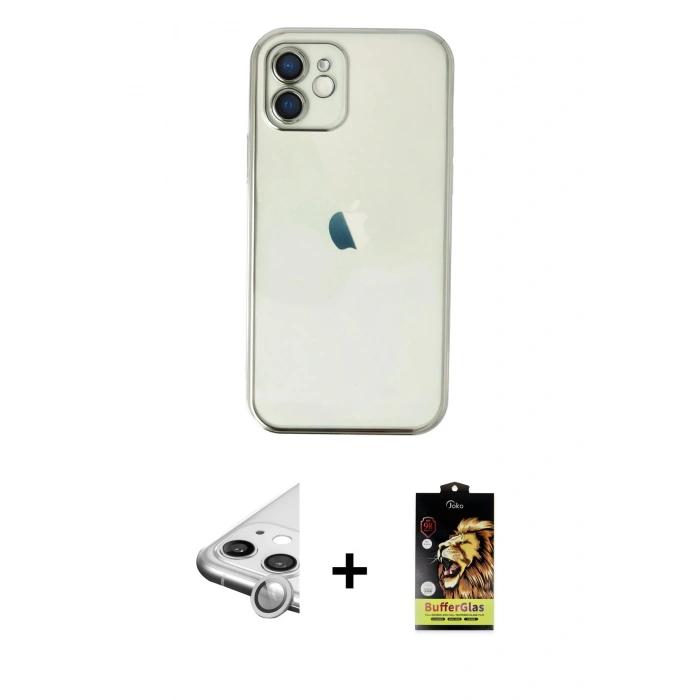 MARSİLYAN™- iPhone 11 Kılıf Vadi Minimal - Siyah Buffer Cam Ekran Koruyucu + Raze Metal Kamera Lens - GS