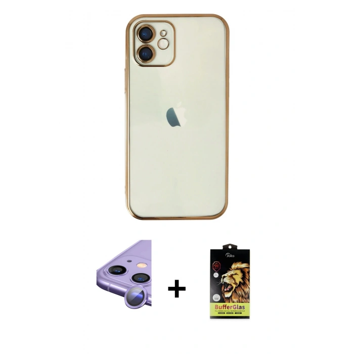 MARSİLYAN™- iPhone 11 Kılıf Vadi Minimal - Siyah Buffer Cam Ekran Koruyucu + Raze Metal Kamera Lens - MR