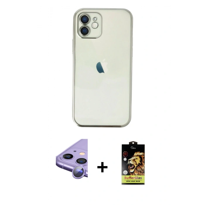 MARSİLYAN™- iPhone 11 Kılıf Vadi Minimal - Siyah Buffer Cam Ekran Koruyucu + Raze Metal Kamera Lens - MR