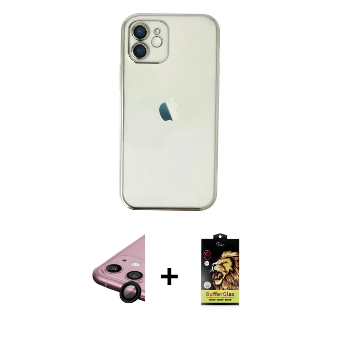 MARSİLYAN™- iPhone 11 Kılıf Vadi Minimal - Siyah Buffer Cam Ekran Koruyucu + Raze Metal Kamera Lens - SH