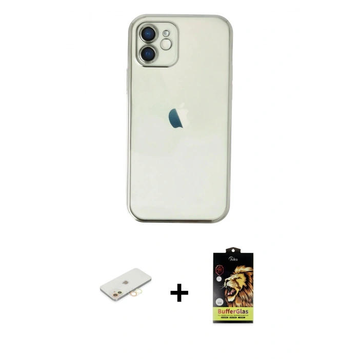 MARSİLYAN™- iPhone 11 Kılıf Vadi Minimal - Siyah Buffer Cam Ekran Koruyucu + Renkli Kamera Lens Koruma Cam - SI