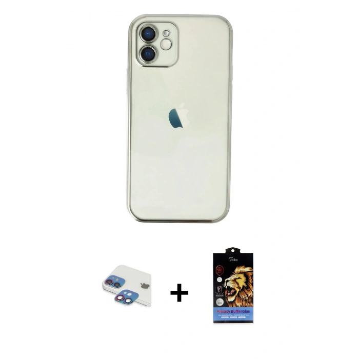 MARSİLYAN™- iPhone 11 Kılıf Vadi Minimal - Siyah Buffer Hayalet Cam Ekran Koruyucu + Pers Alüminyum Kamera Lens - GI