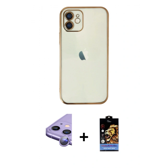 MARSİLYAN™- iPhone 11 Kılıf Vadi Minimal - Siyah Buffer Hayalet Cam Ekran Koruyucu + Raze Metal Kamera Lens - MR