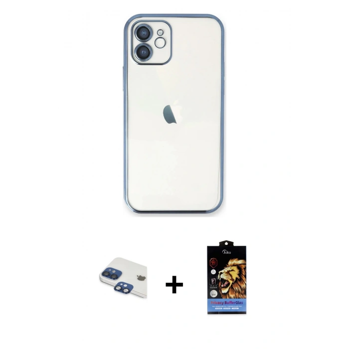 MARSİLYAN™- iPhone 11 Kılıf Vadi Minimal - Siyah Buffer Hayalet Cam Ekran Koruyucu + Pers Alüminyum Kamera Lens - LT