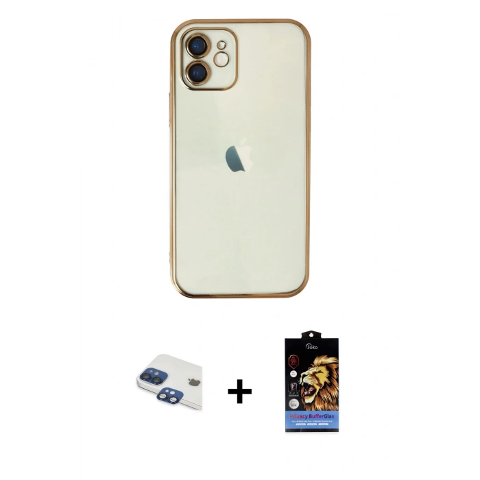 MARSİLYAN™- iPhone 11 Kılıf Vadi Minimal - Siyah Buffer Hayalet Cam Ekran Koruyucu + Pers Alüminyum Kamera Lens - LT