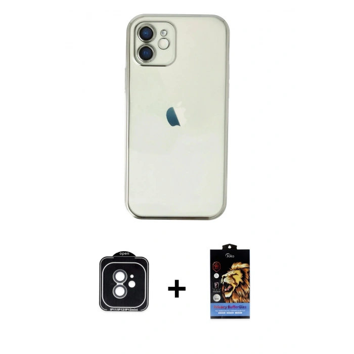 MARSİLYAN™- iPhone 11 Kılıf Vadi Minimal - Siyah Buffer Hayalet Cam Ekran Koruyucu + PVD Metal Kamera Lens - YL