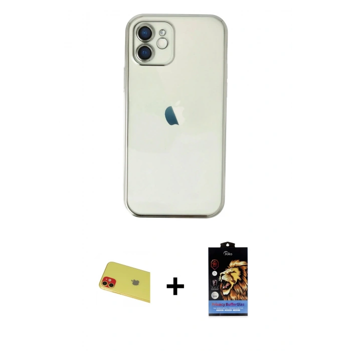 MARSİLYAN™- iPhone 11 Kılıf Vadi Minimal - Siyah Buffer Hayalet Cam Ekran Koruyucu + Rainbow Kamera Lens Koruma Cam - KI