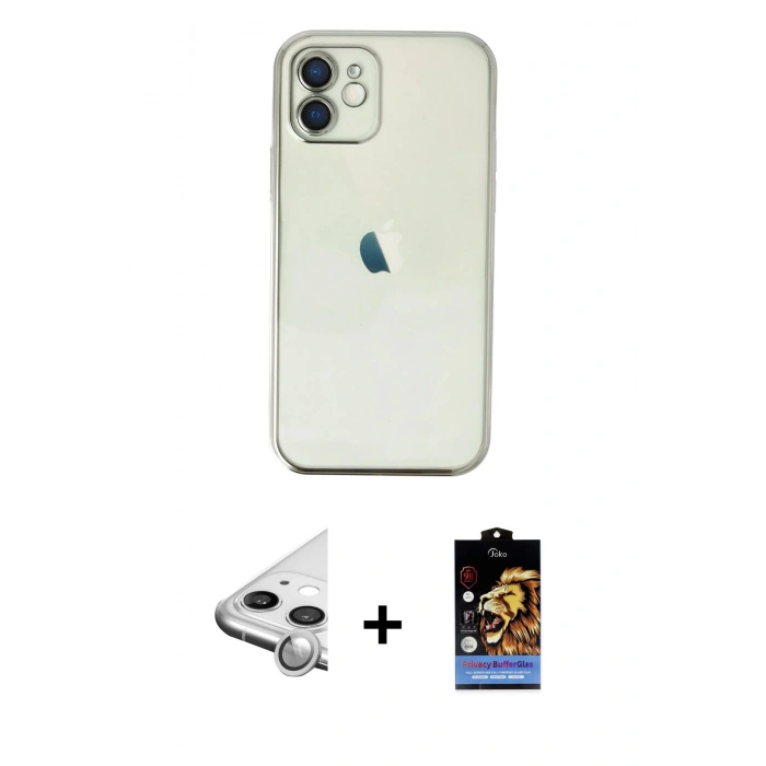 MARSİLYAN™- iPhone 11 Kılıf Vadi Minimal - Siyah Buffer Hayalet Cam Ekran Koruyucu + Raze Metal Kamera Lens - GS