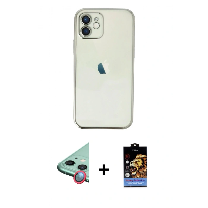 MARSİLYAN™- iPhone 11 Kılıf Vadi Minimal - Siyah Buffer Hayalet Cam Ekran Koruyucu + Raze Metal Kamera Lens - KI