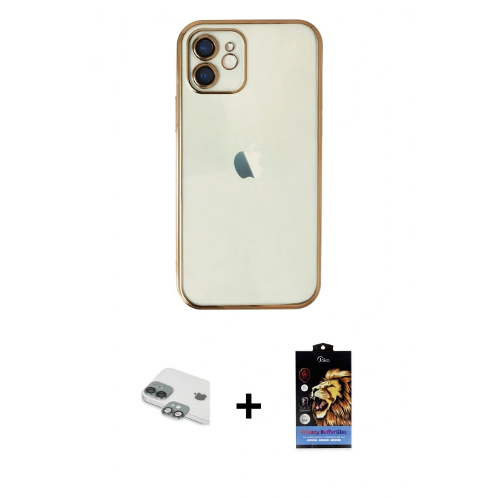 MARSİLYAN™- iPhone 11 Kılıf Vadi Minimal - Siyah Buffer Hayalet Cam Ekran Koruyucu + Pers Alüminyum Kamera Lens - YL