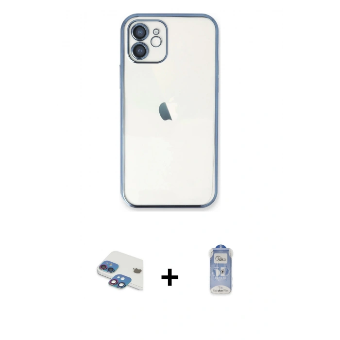 MARSİLYAN™- iPhone 11 Kılıf Vadi Minimal - Siyah Joko Magic 5D Cam + Gökkuşağı Pers Alüminyum Kamera Lens