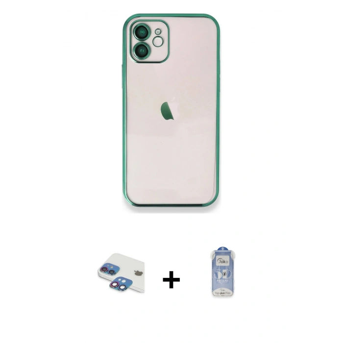 MARSİLYAN™- iPhone 11 Kılıf Vadi Minimal - Siyah Joko Magic 5D Cam + Gökkuşağı Pers Alüminyum Kamera Lens
