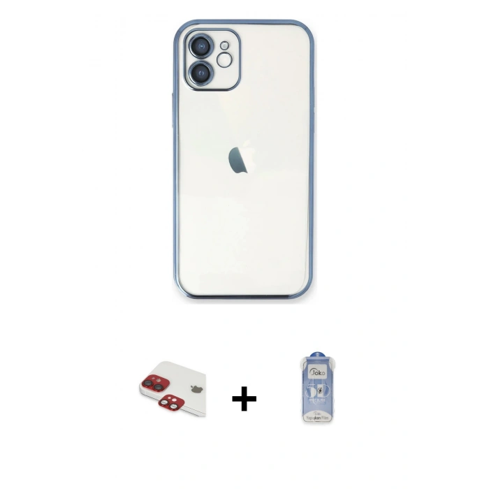 MARSİLYAN™- iPhone 11 Kılıf Vadi Minimal - Siyah Joko Magic 5D Cam + Kırmızı Pers Alüminyum Kamera Lens