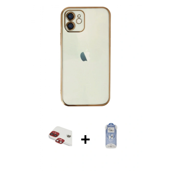 MARSİLYAN™- iPhone 11 Kılıf Vadi Minimal - Siyah Joko Magic 5D Cam + Kırmızı Pers Alüminyum Kamera Lens