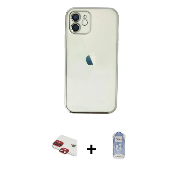 MARSİLYAN™- iPhone 11 Kılıf Vadi Minimal - Siyah Joko Magic 5D Cam + Kırmızı Pers Alüminyum Kamera Lens