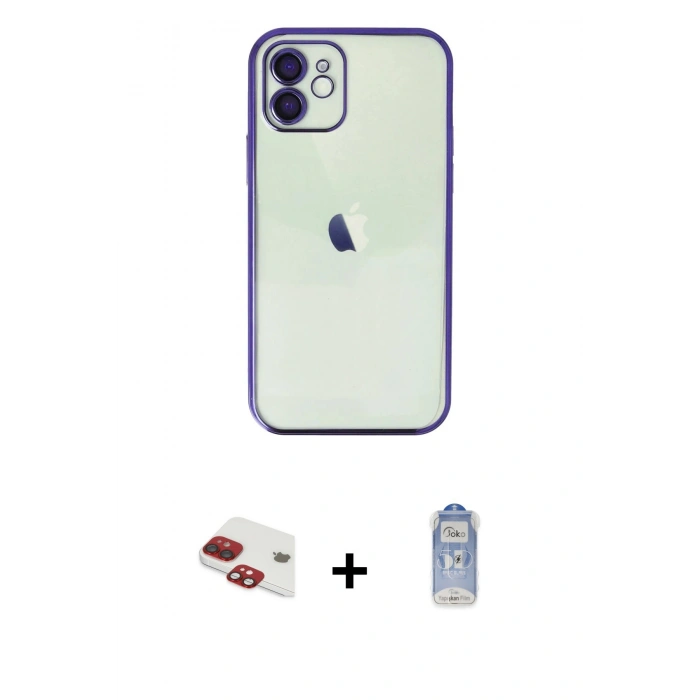 MARSİLYAN™- iPhone 11 Kılıf Vadi Minimal - Siyah Joko Magic 5D Cam + Kırmızı Pers Alüminyum Kamera Lens