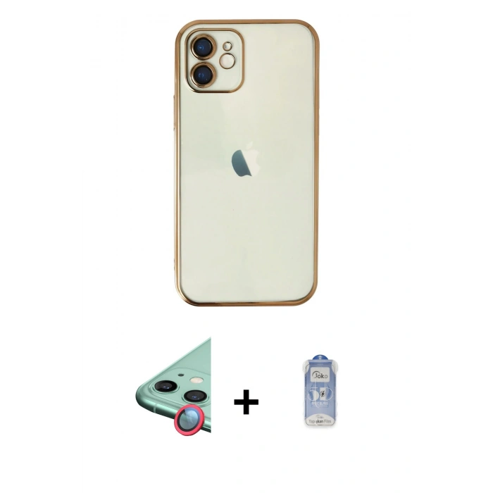 MARSİLYAN™- iPhone 11 Kılıf Vadi Minimal - Siyah Joko Magic 5D Cam + Raze Metal Kamera Lens - KI