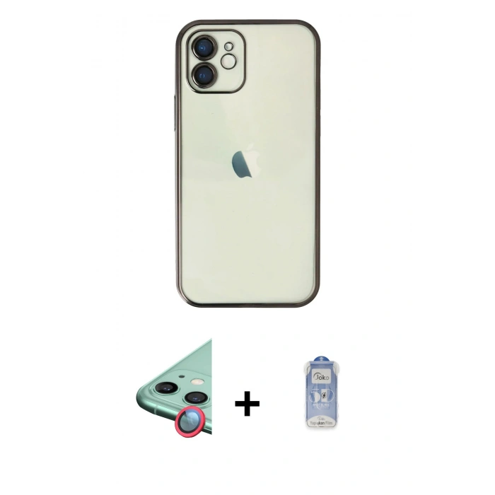 MARSİLYAN™- iPhone 11 Kılıf Vadi Minimal - Siyah Joko Magic 5D Cam + Raze Metal Kamera Lens - KI