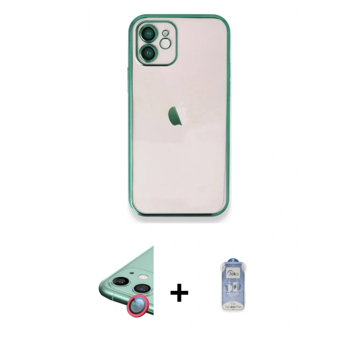MARSİLYAN™- iPhone 11 Kılıf Vadi Minimal - Siyah Joko Magic 5D Cam + Raze Metal Kamera Lens - KI