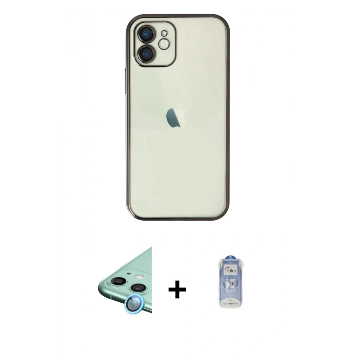 MARSİLYAN™- iPhone 11 Kılıf Vadi Minimal - Siyah Joko Magic 5D Cam + Raze Metal Kamera Lens - MI