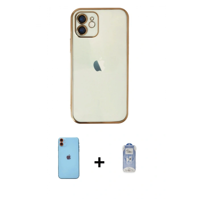 MARSİLYAN™- iPhone 11 Kılıf Vadi Minimal - Siyah Joko Magic 5D Cam + Neon Fosforlu Kamera Lens - TU