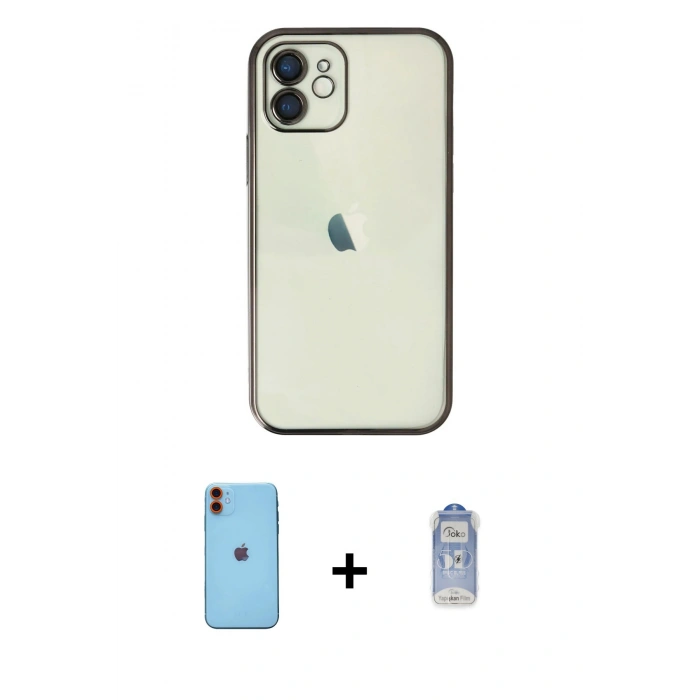 MARSİLYAN™- iPhone 11 Kılıf Vadi Minimal - Siyah Joko Magic 5D Cam + Neon Fosforlu Kamera Lens - TU