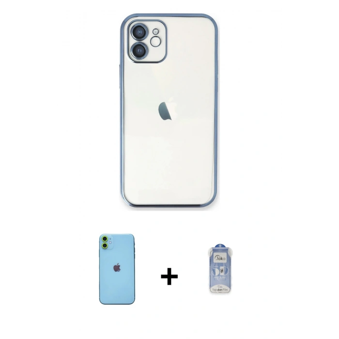MARSİLYAN™- iPhone 11 Kılıf Vadi Minimal - Siyah Joko Magic 5D Cam + Neon Fosforlu Kamera Lens - YL
