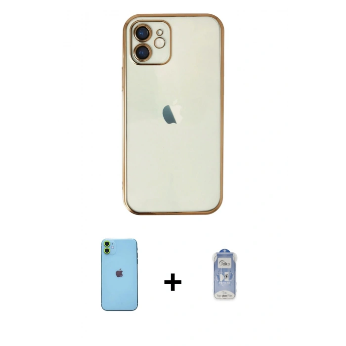 MARSİLYAN™- iPhone 11 Kılıf Vadi Minimal - Siyah Joko Magic 5D Cam + Neon Fosforlu Kamera Lens - YL