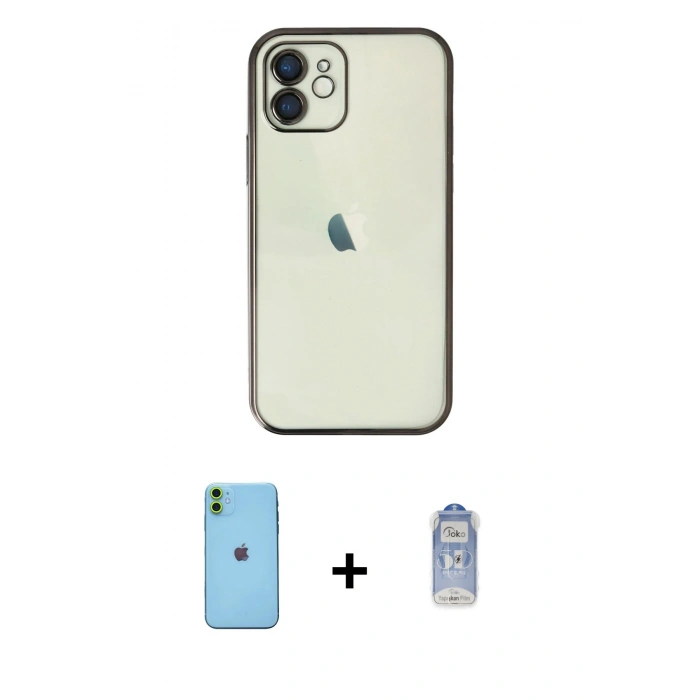 MARSİLYAN™- iPhone 11 Kılıf Vadi Minimal - Siyah Joko Magic 5D Cam + Neon Fosforlu Kamera Lens - YL
