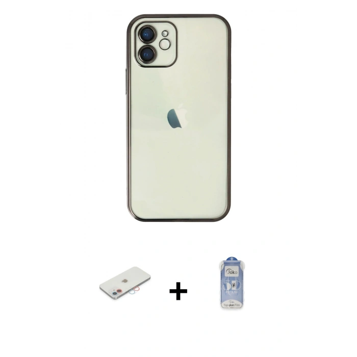 MARSİLYAN™- iPhone 11 Kılıf Vadi Minimal - Siyah Joko Magic 5D Cam + Renkli Kamera Lens Koruma Cam - PE