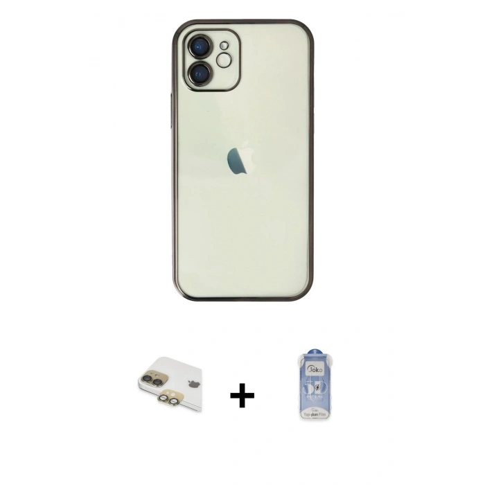 MARSİLYAN™- iPhone 11 Kılıf Vadi Minimal - Siyah Joko Magic 5D Cam + Pers Alüminyum Kamera Lens - GD