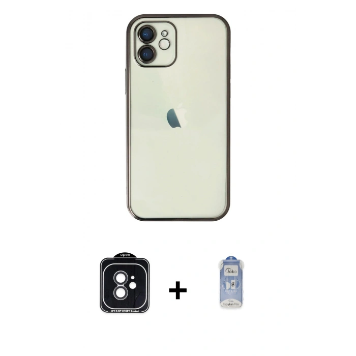 MARSİLYAN™- iPhone 11 Kılıf Vadi Minimal - Siyah Joko Magic 5D Cam + PVD Metal Kamera Lens - SH